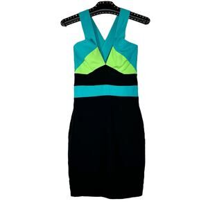 Marian Bianca Nero Silk Colorblock Bodycon Mini Dress Small NWOT